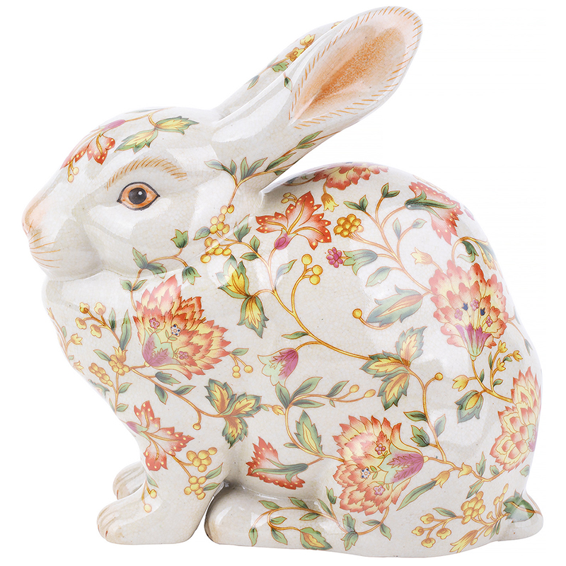 Декоративная статуэтка Porcelain Hare Statuette Белый Мульти Оранжевый Зеленый в Перми | Loft Concept 