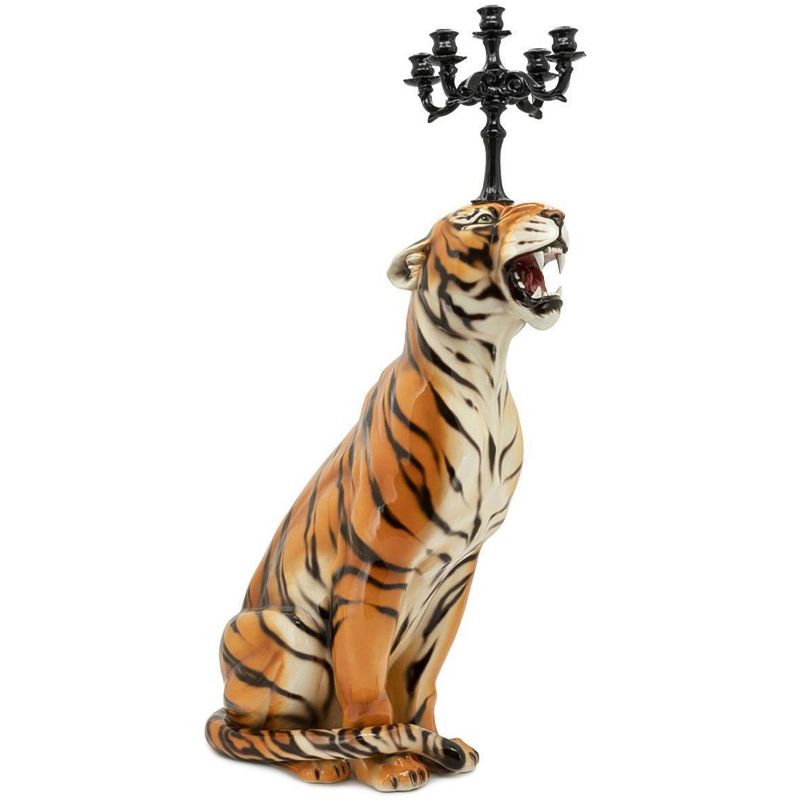 Подсвечник Abhika Candleholder Tiger Sx Malays Tiger Черный Оранжевый Светло-бежевый в Перми | Loft Concept 