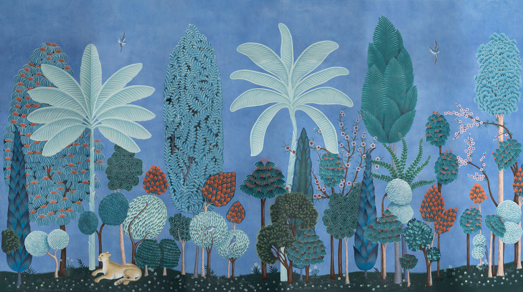 Обои ручная роспись Malwa Special Colourway on blue painted Xuan paper Обои ручная роспись Malwa Special Colourway on blue painted Xuan paper - постер Loft-Concept в Перми
