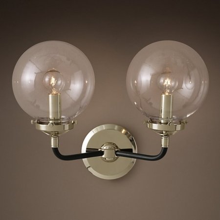 Бра Bistro Globe Clear Glass Double Sconce Nickel  в Перми | Loft Concept 