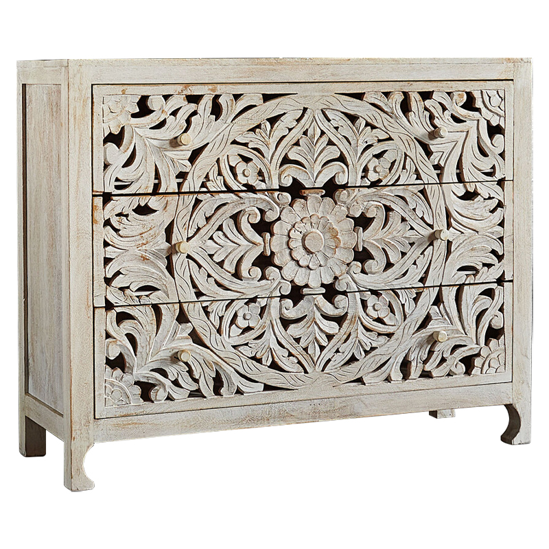 Комод Indian Antique White Furniture Chest of Drawers Kailash белый Белый в Перми | Loft Concept 