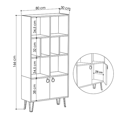 Стеллаж прямой цвета древесины с полками и 2-мя белыми дверцами BENE BOOKCASE OAK в Перми