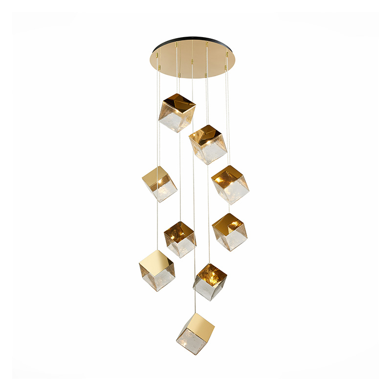 Потолочная люстра Pyrite Chandelier gold cube 9 Золотой Прозрачный в Перми | Loft Concept 