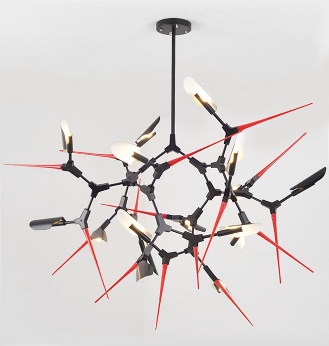 Люстра Red Spikes Chandelier 16 Черный Красный в Перми | Loft Concept 