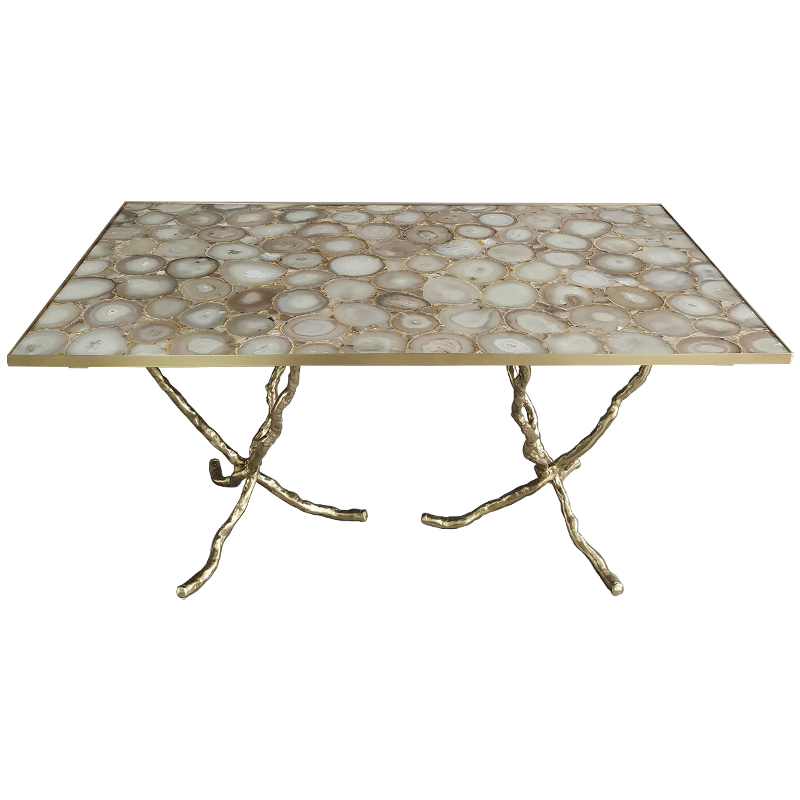 Обеденный стол Agate Design Beige Gold Dining Table Золотой Бежевый Бежево-серый в Перми | Loft Concept 