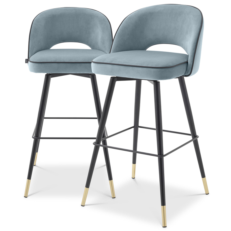 Комплект барных стульев Eichholtz Bar Stool Cliff set of 2 blue Черный Латунь Голубой пастельный в Перми | Loft Concept 