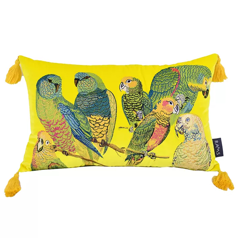 Декоративная подушка с вышивкой Embroidery Parrots Long Pillow Yellow Желтый Мульти в Перми | Loft Concept 