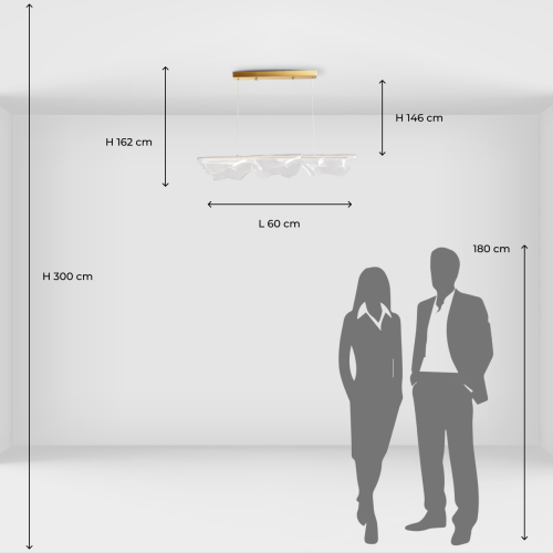 Люстра линейная с 3-мя белыми волнистыми плафонами Wave Line в Перми