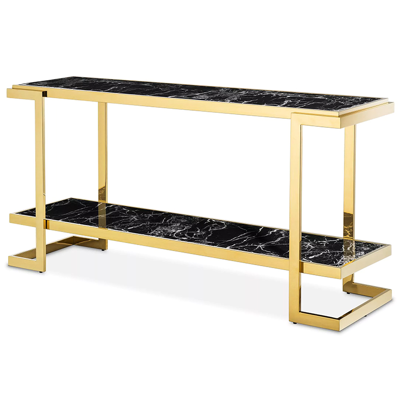 Консоль Eichholtz Console Table Senato Черный Мрамор Nero Глянцевое золото в Перми | Loft Concept 