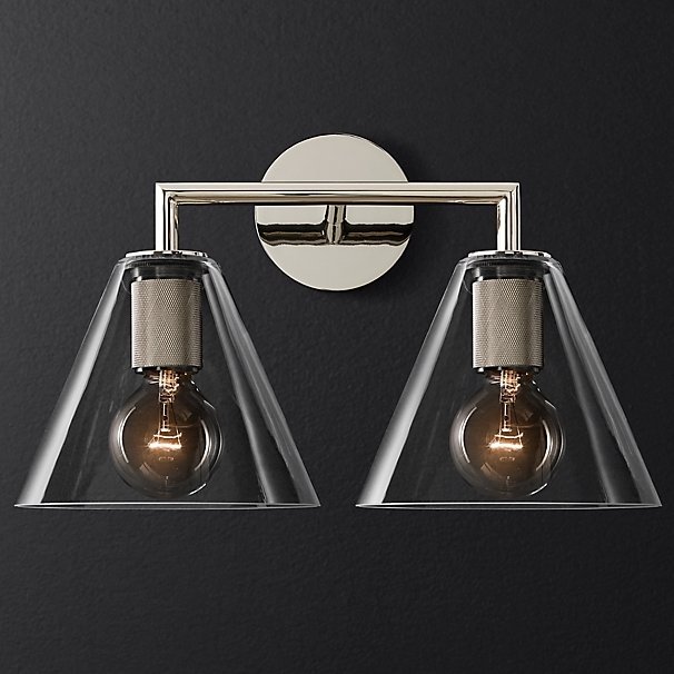 Бра RH Utilitaire Funnel Shade Double Sconce Silver Прозрачное Стекло Никель в Перми | Loft Concept 