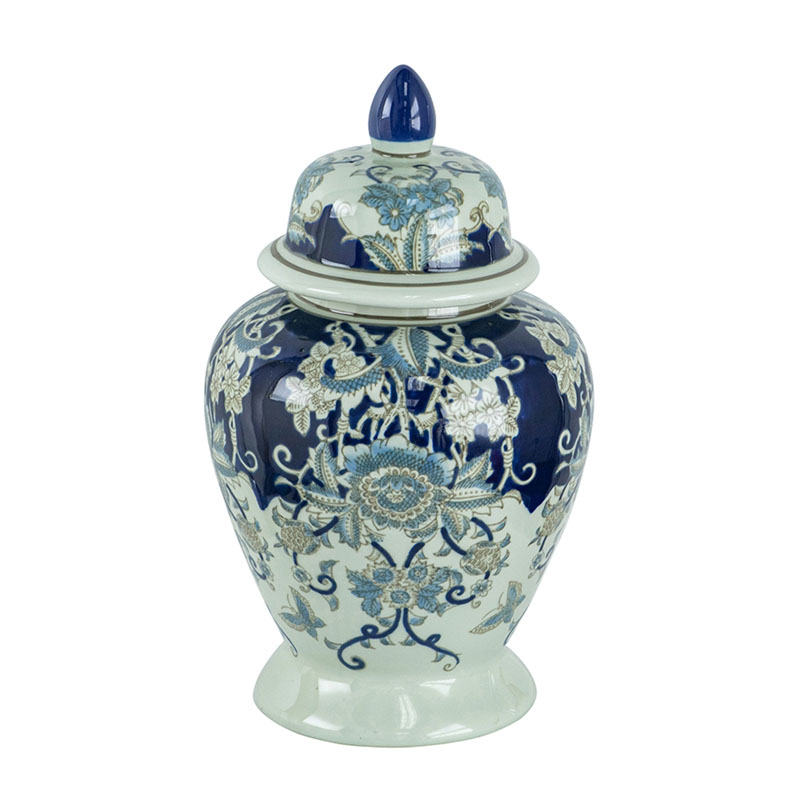 Ваза с крышкой Blue & White Ornament Vase 42 Белый Синий в Перми | Loft Concept 