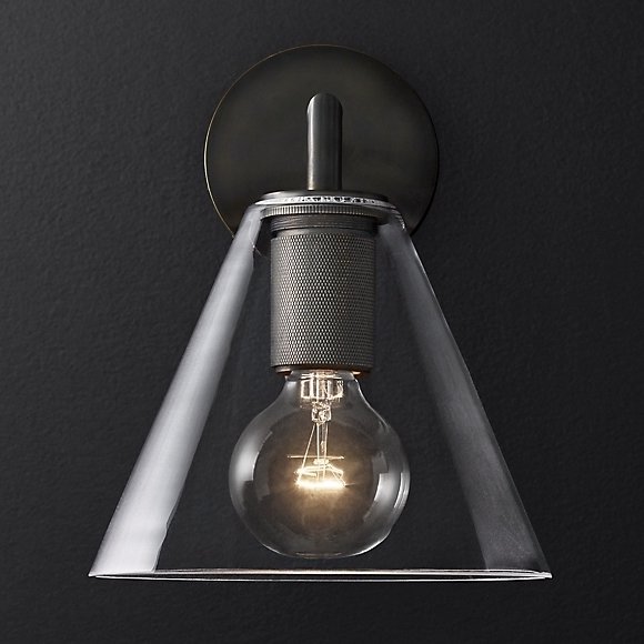 Бра RH Utilitaire Funnel Shade Single Sconce Black Прозрачное Стекло Темная бронза в Перми | Loft Concept 