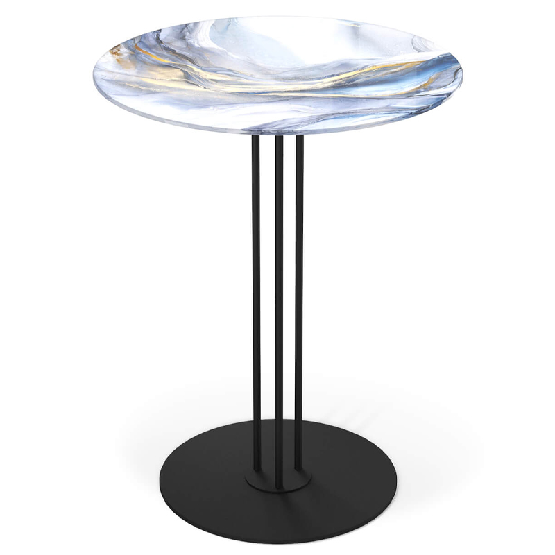 Стол журнальный с круглой бело-голубой столешницей из стекла White and Blue Marble Черный Белый Голубой Стол журнальный с круглой бело-голубой столешницей из стекла White and Blue Marble Черный Белый Голубой в Перми | Loft Concept