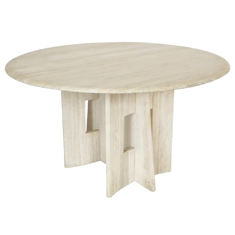 Обеденный стол Travertine Marble Dining Table Round with Sculptural Architectural Base Бежевый в Перми | Loft Concept 