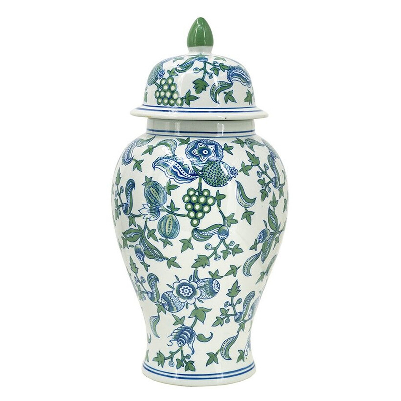 Ваза с крышкой и зелено-голубым рисунком на белом фоне 51 см Blue & White Ornament Белый Синий Ваза с крышкой и зелено-голубым рисунком на белом фоне 51 см Blue & White Ornament Белый Синий в Перми | Loft Concept