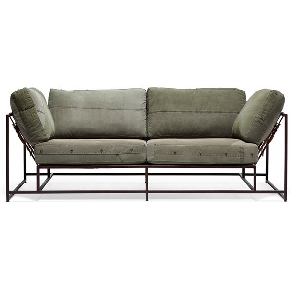 Двухместный диван Olive Military Two Seat Sofa Оливковый в Перми | Loft Concept 