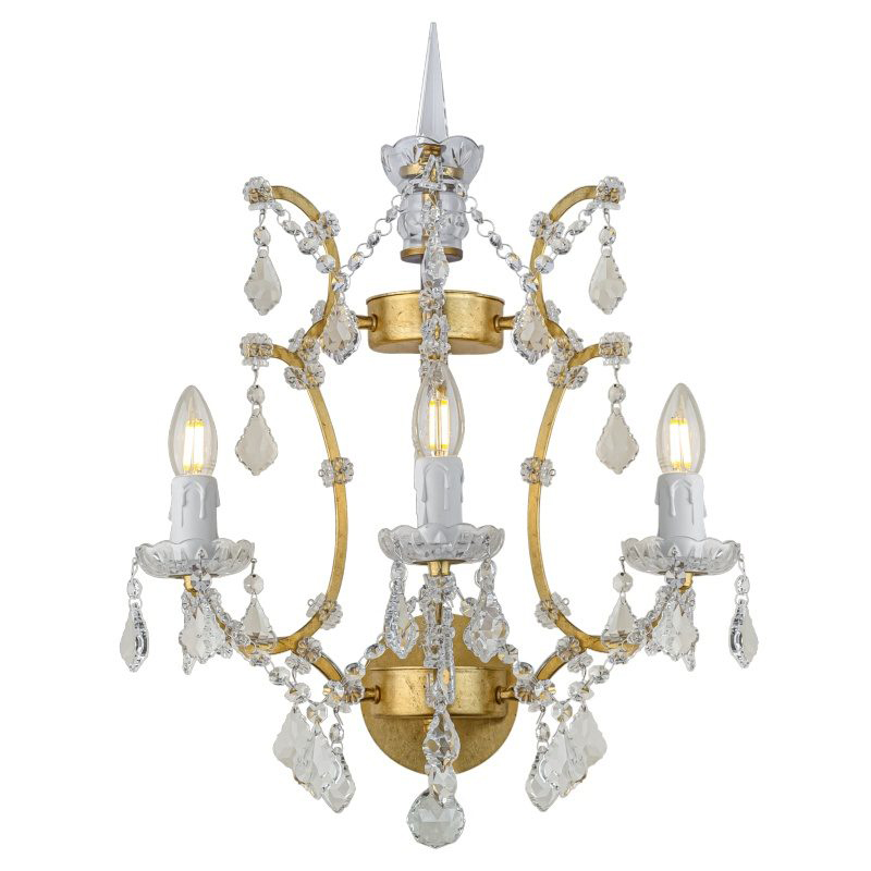 Бра 19th c. Rococo IRON & CLEAR CRYSTAL Gold Wall Lamp Золотой Прозрачное Стекло в Перми | Loft Concept 