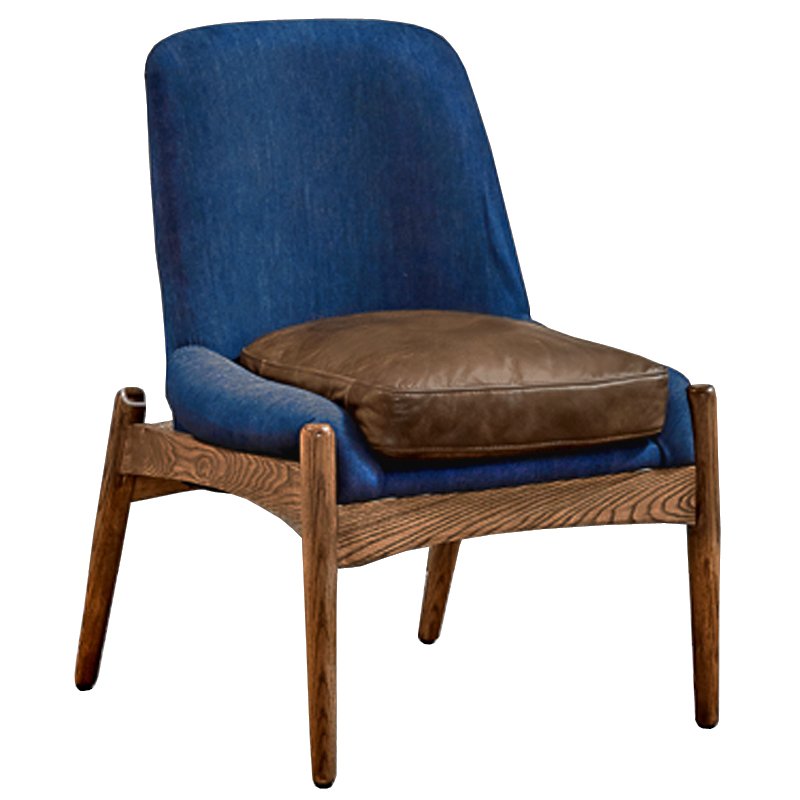 Кресло NAXOS CHAIR BLUE Leather and linen Синий Дерево Табак в Перми | Loft Concept 