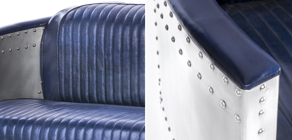 Диван Авиатор Sofa 2 seat синяя кожа Диван Авиатор Sofa 2 seat синяя кожа - Loft-Concept в Перми