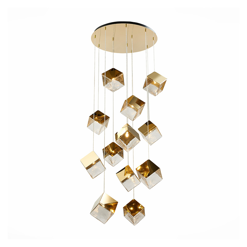 Потолочная люстра Pyrite Chandelier golden cube 12 Золотой Прозрачный в Перми | Loft Concept 