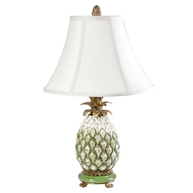 Настольная лампа с каркасом и декором в виде ананаса из фарфора и бронзы Pineapple Lamp Белый Зеленый Бронза Настольная лампа с каркасом и декором в виде ананаса из фарфора и бронзы Pineapple Lamp Белый Зеленый Бронза в Перми | Loft Concept