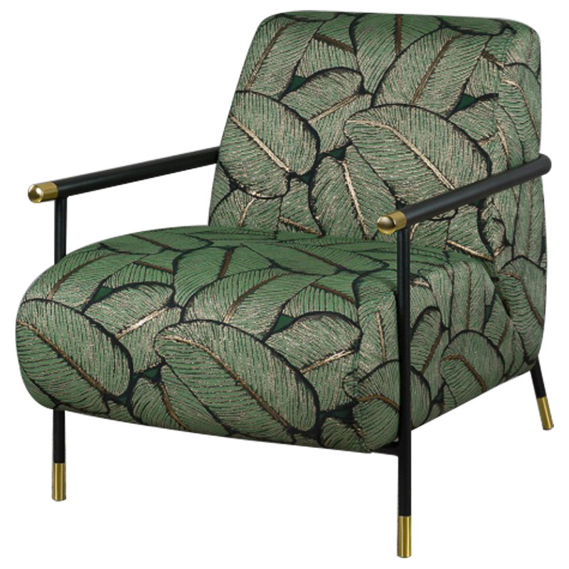 Кресло с Цветным принтом Листья Foliage Armchair Green Зеленый Черный в Перми | Loft Concept 