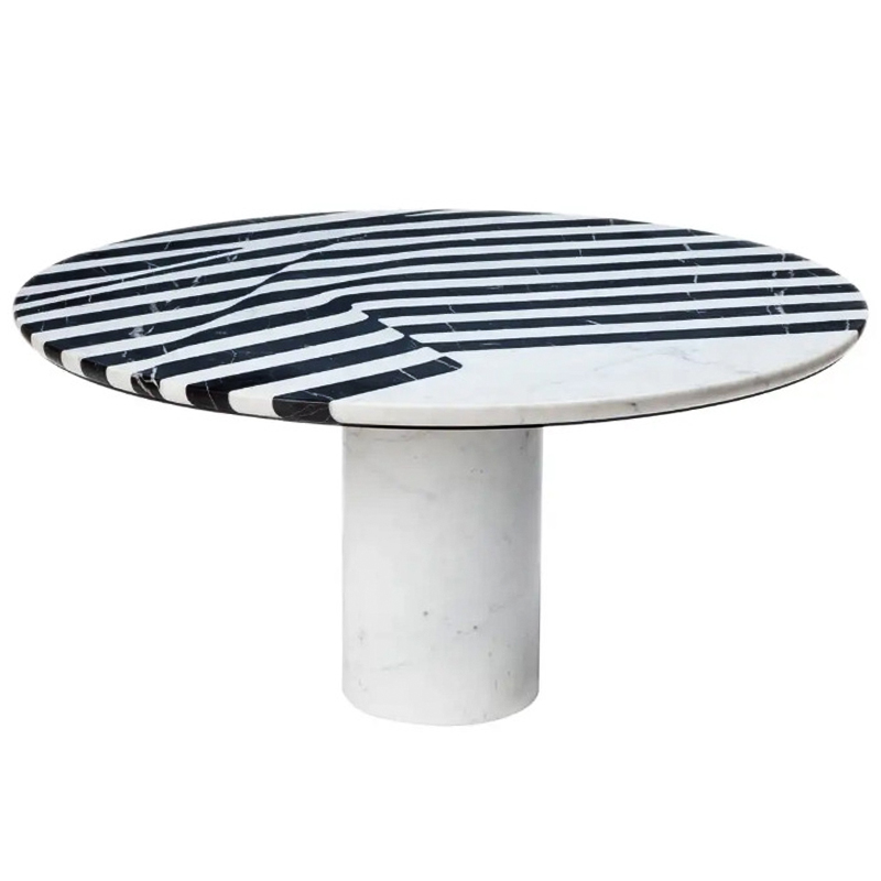 Обеденный стол Safwan Black and White Stripes Dining Table Черно-белый Белый Мрамор Bianco Черный Мрамор Nero в Перми | Loft Concept 