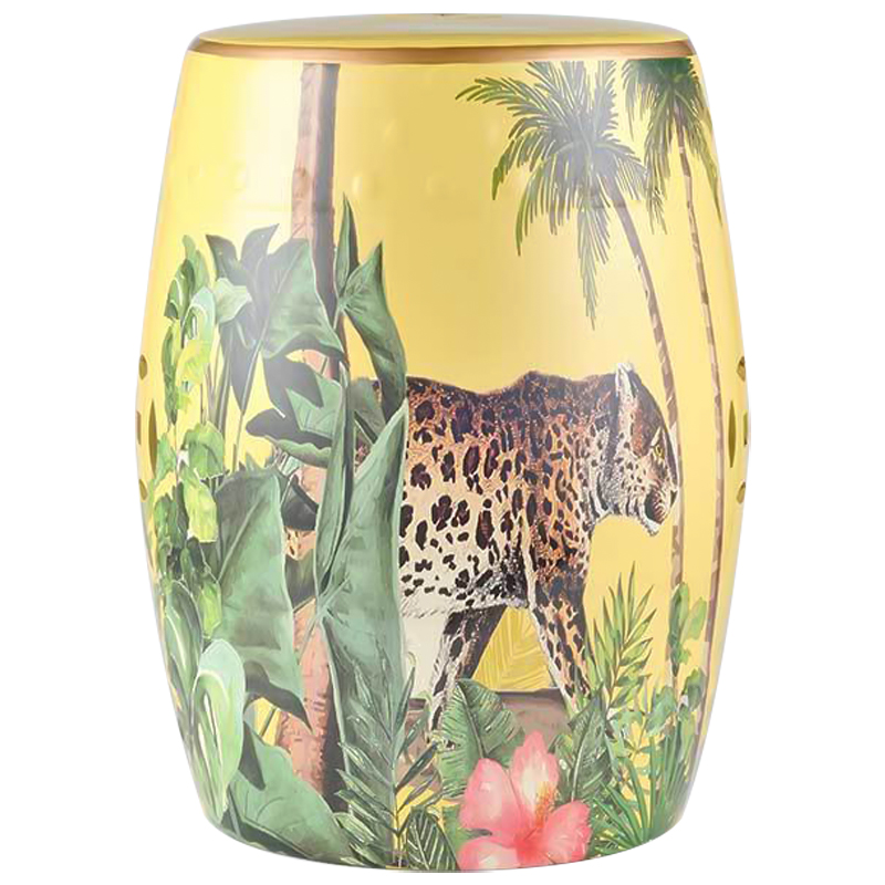 Керамический табурет Leopard Tropical Animal Ceramic Stool Yellow Желтый Коричневый Зеленый в Перми | Loft Concept 