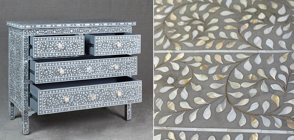Комод инкрустация перламутром Inlaid Bone Grey Серый Комод инкрустация перламутром Inlaid Bone Grey Серый - Loft-Concept в Перми