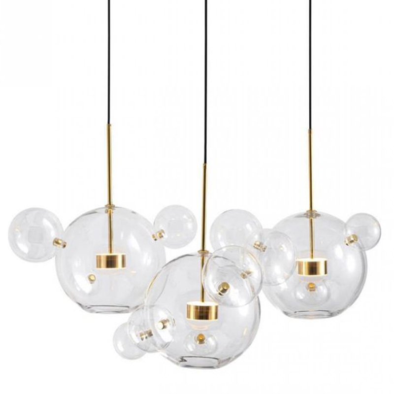 Светодиодный светильник Giopato & Coombes Bubble Chandelier Linear Circle 3 плафона Белый Золотой Прозрачное Стекло в Перми | Loft Concept 