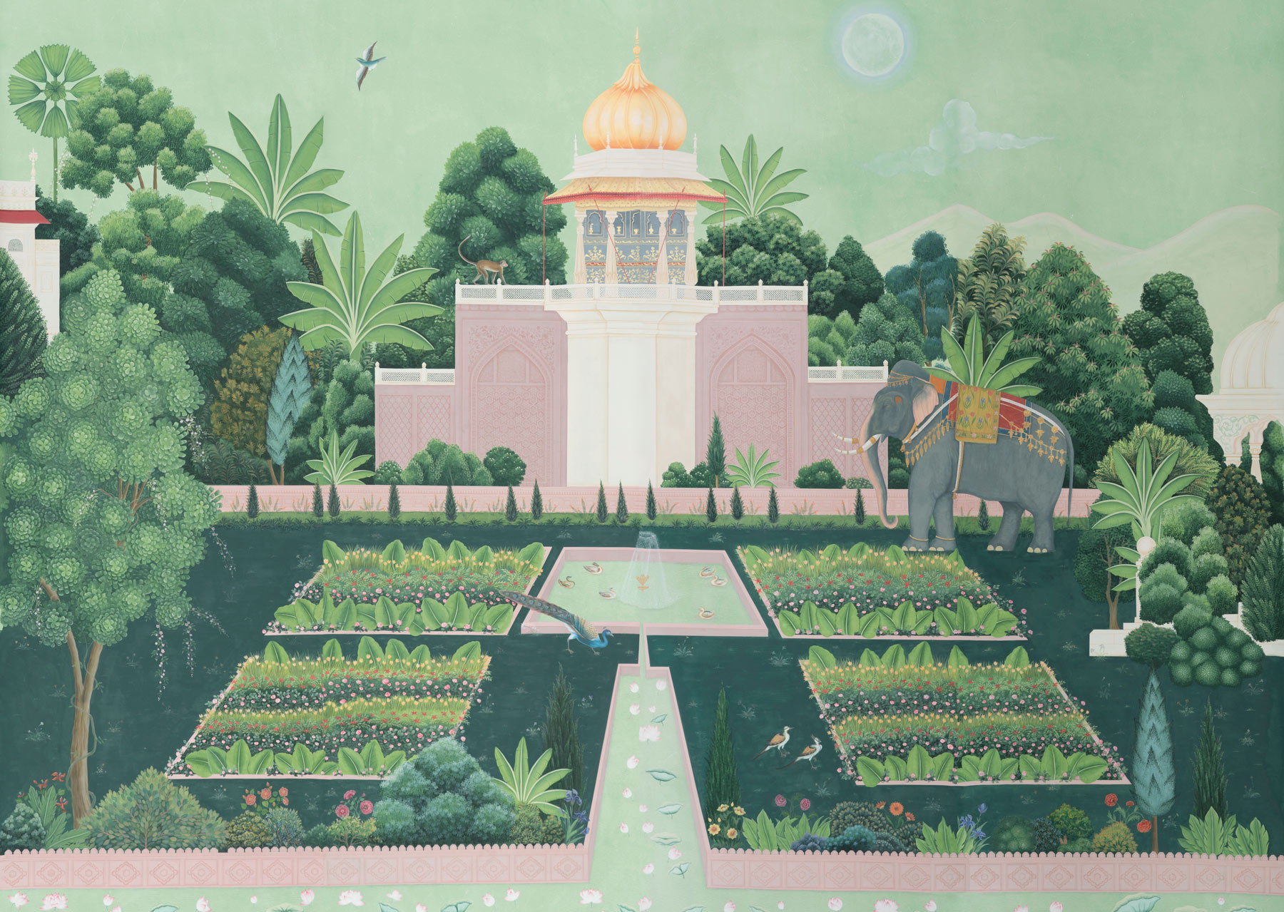 Обои ручная роспись Mahal Garden Original colourway on blue painted Xuan paper Обои ручная роспись Mahal Garden Original colourway on blue painted Xuan paper - постер Loft-Concept в Перми