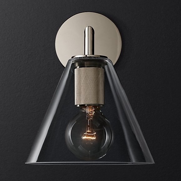 Бра RH Utilitaire Funnel Shade Single Sconce Silver Прозрачное Стекло Никель в Перми | Loft Concept 