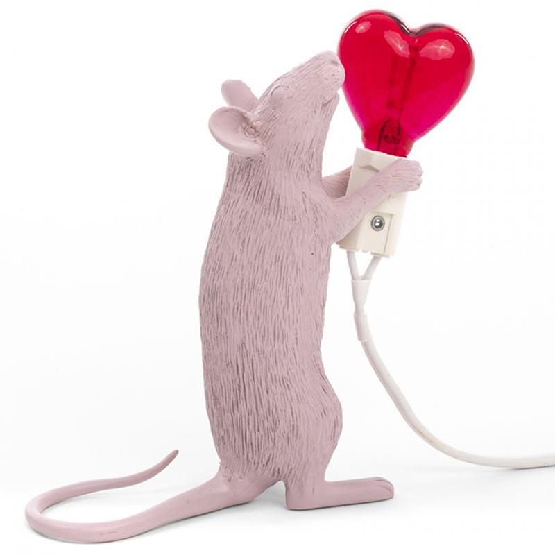 Настольная лампа Seletti Mouse Step Love USB Белый Красный в Перми | Loft Concept 