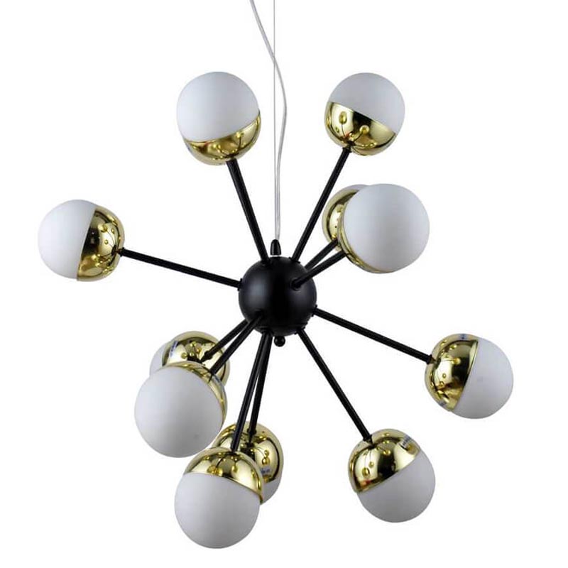 Люстра Sputnik White and Gold Globe Chandelier 12 Черный Золотой Белый в Перми | Loft Concept 