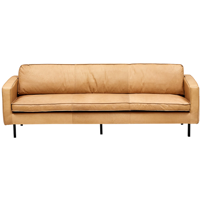 Диван кожаный Adrian Beige Leather Sofa Бежевый Черный в Перми | Loft Concept 