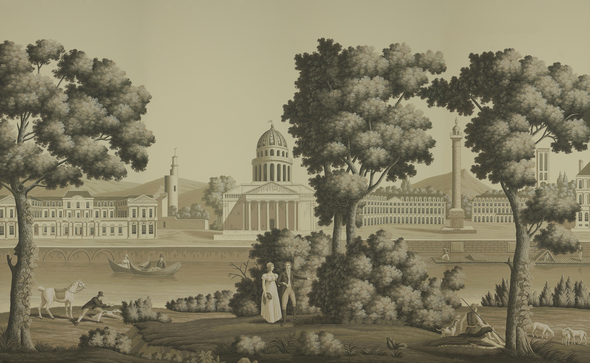 Обои ручная роспись Monuments of Paris Terre Foncée on scenic paper Обои ручная роспись Monuments of Paris Terre Foncée on scenic paper - постер Loft-Concept в Перми