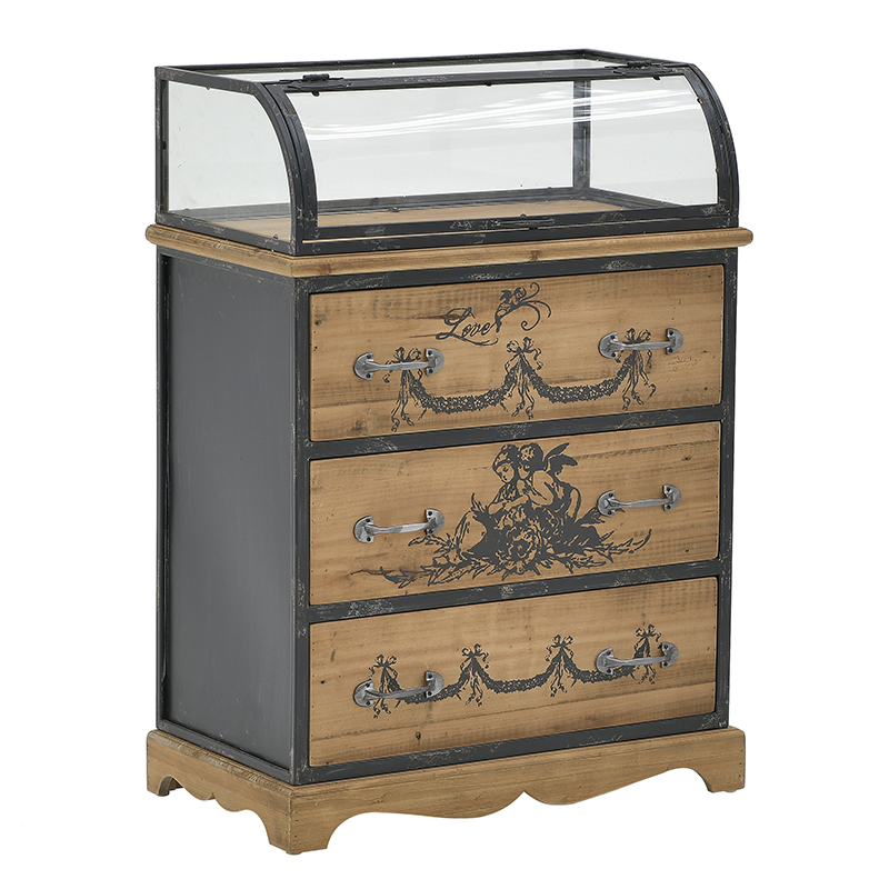 Комод со стеклянной витриной в стиле прованс Lesia Chest of Drawers Черный Коричневый в Перми | Loft Concept 