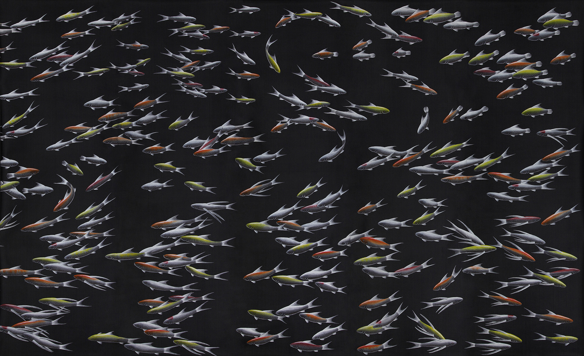 Обои ручная роспись Fishes Koi on Pitch dyed silk Обои ручная роспись Fishes Koi on Pitch dyed silk - постер Loft-Concept в Перми