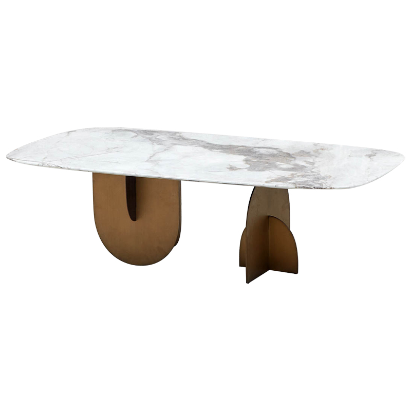 Кофейный стол Aoife Marble Dining Table Латунь Белый Мрамор Bianco Серый в Перми | Loft Concept 