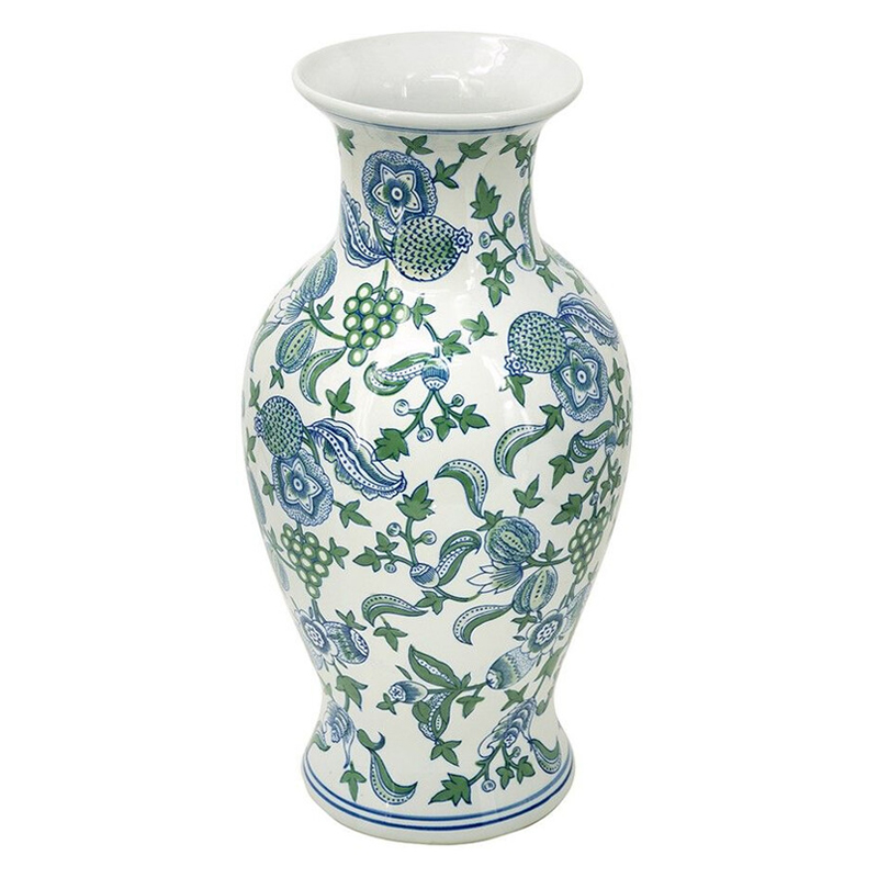 Ваза с зелено-голубым цветочным узором на белом фоне 47 см Blue & White Ornament Белый Синий Зеленый Ваза с зелено-голубым цветочным узором на белом фоне 47 см Blue & White Ornament Белый Синий Зеленый в Перми | Loft Concept