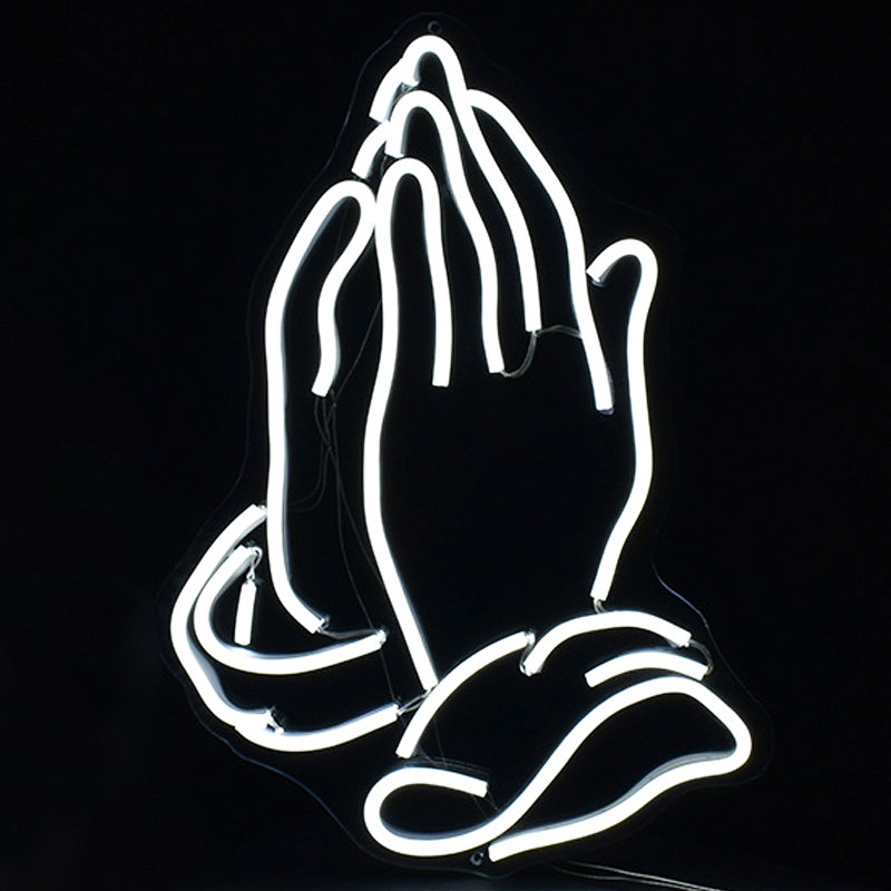 Неоновая настенная лампа Praying Hands Neon Wall Lamp Белый Прозрачный в Перми | Loft Concept 