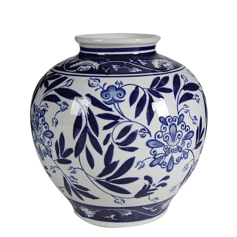 Ваза округлой формы с бело-синим цветочным орнаментом Blue & White Ornament Белый Синий Ваза округлой формы с бело-синим цветочным орнаментом Blue & White Ornament Белый Синий в Перми | Loft Concept