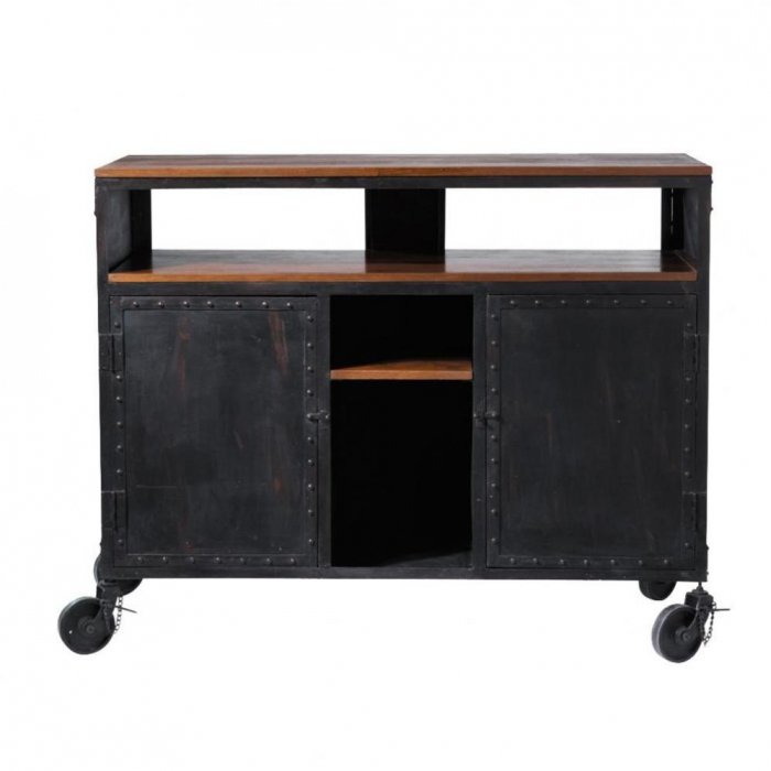 Комод в стиле Индастриал на колёсах Industrial Bar Oak Chest Черный в Перми | Loft Concept 