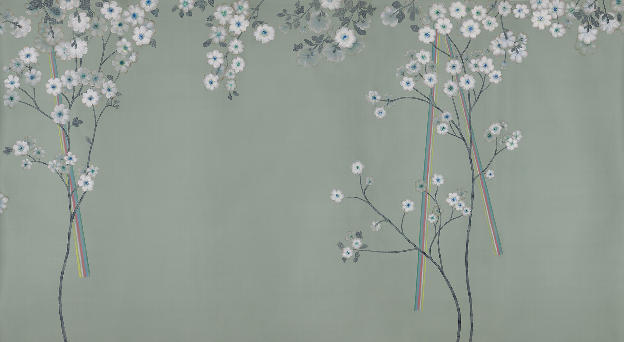 Обои ручная роспись Anemones in Light Daybreak on Blue Grey dyed silk Обои ручная роспись Anemones in Light Daybreak on Blue Grey dyed silk - постер Loft-Concept в Перми