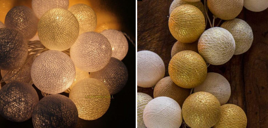 Гирлянда хлопковые фонарики Сotton Ball Gold Mix - Loft-Concept в Перми