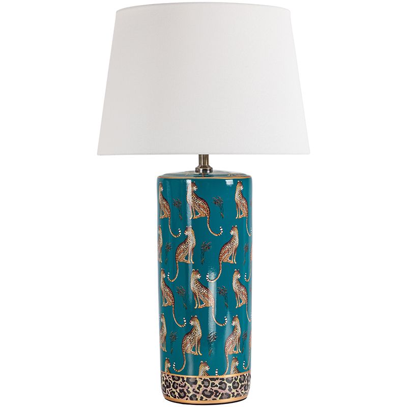 Настольная лампа с абажуром Leopard Lampshade Emerald Изумрудный Белый Коричневый в Перми | Loft Concept 