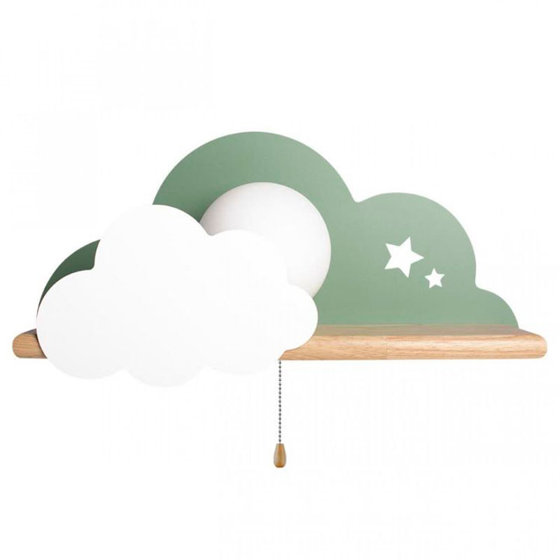 Бра с полкой зелёное Облако Wall Lamp Green Cloud Зеленый Древесина в Перми | Loft Concept 