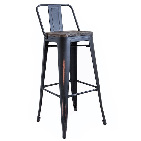 Барный стул Tolix Bar Stool Wood Черный матовый в Перми | Loft Concept 