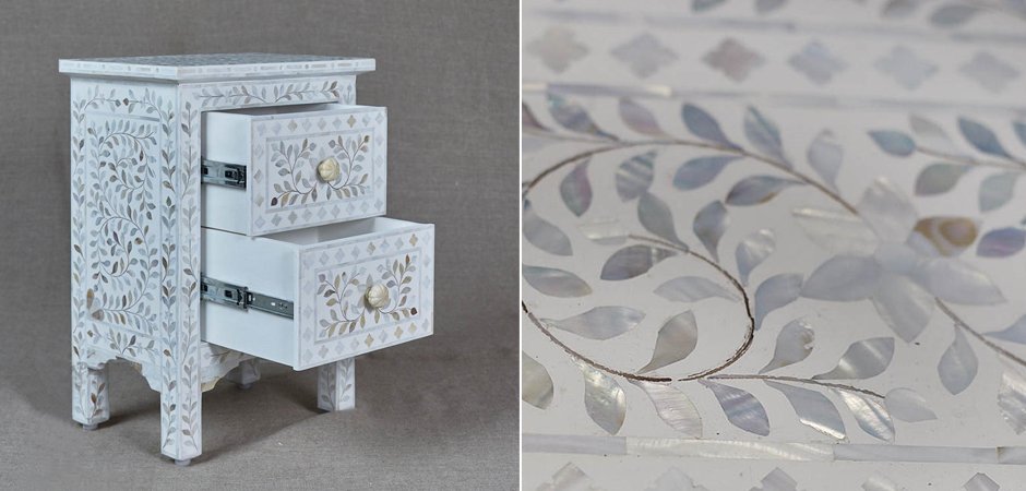 Тумба инкрустация перламутром Inlaid Bone White c 2 ящиками Тумба инкрустация перламутром Inlaid Bone White c 2 ящиками - Loft-Concept в Перми