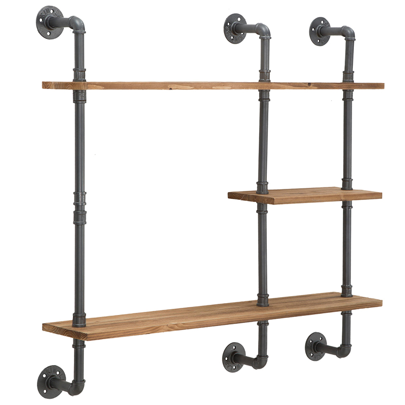 Полка Industrial Wood Metal Shelf Коричневый Серый в Перми | Loft Concept 